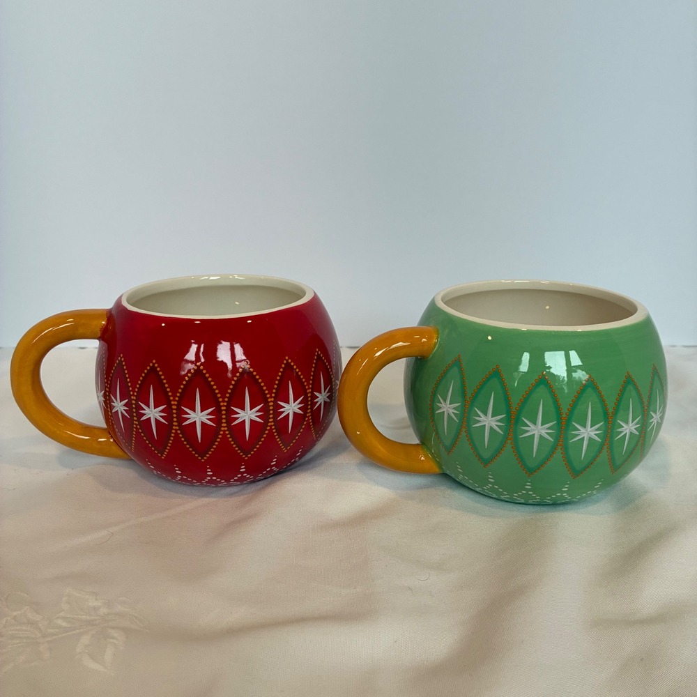 Harry & David Mugs Atomic Starburst MCM Holiday Retro Xmas Kitsch Coffee Tea